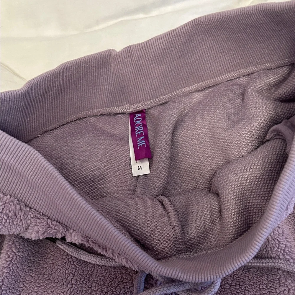 Adore Me Dorethea Lavender Sherpa Hoodie and Jogger Loungewear Set.